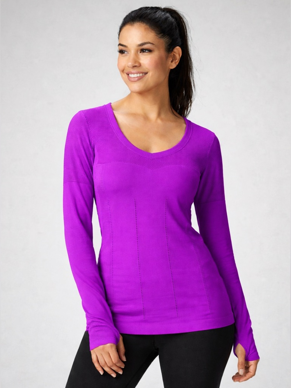 Fabletics Delta Long Sleeve Workout Top NWT Purple Thumbhole Athletic Shirt L